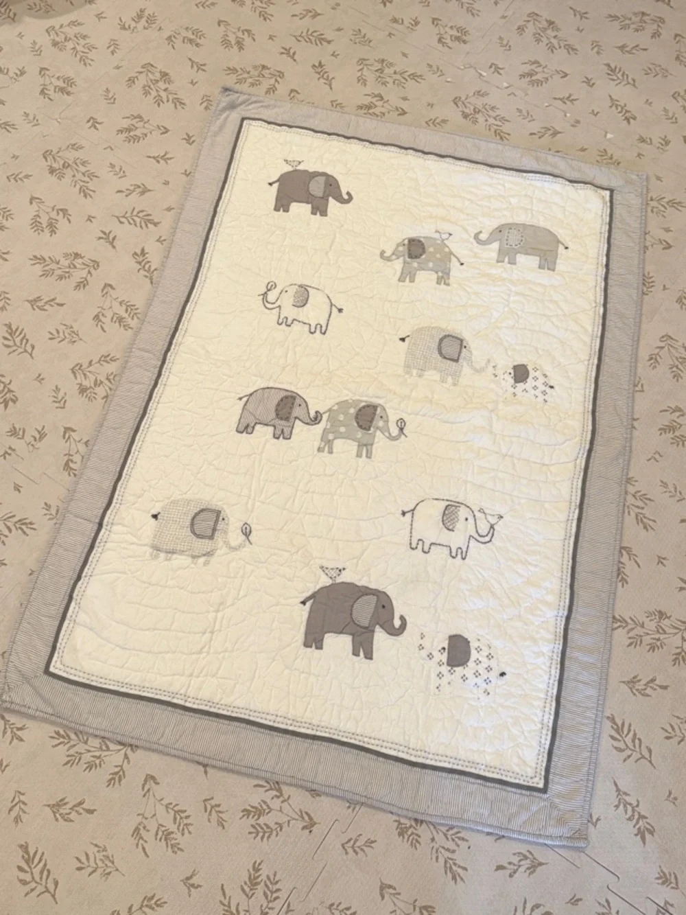 Pottery Barn Kids Gray and White Elephant Quilt
